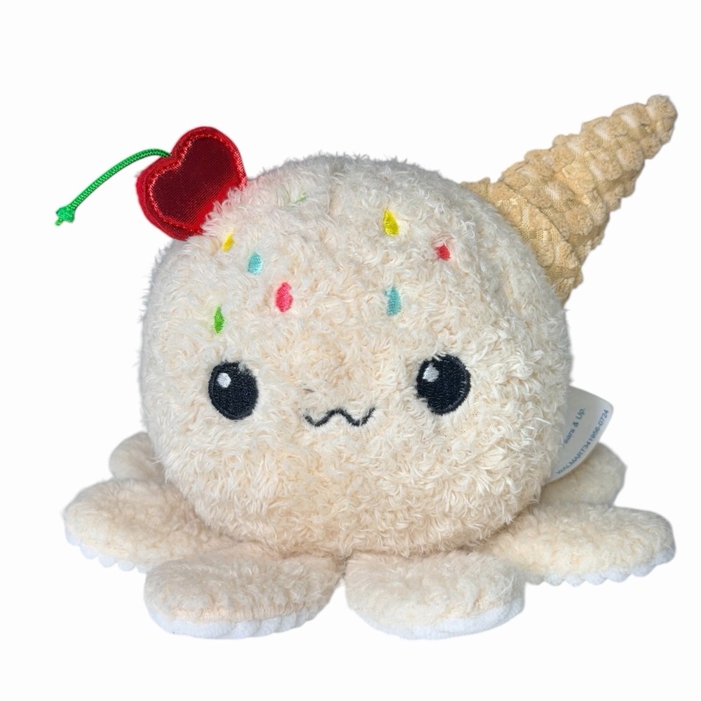 6" Octopus Ice‎ Cream Plush SEWN EYES Cherry On Top Soft Stuffed Animal